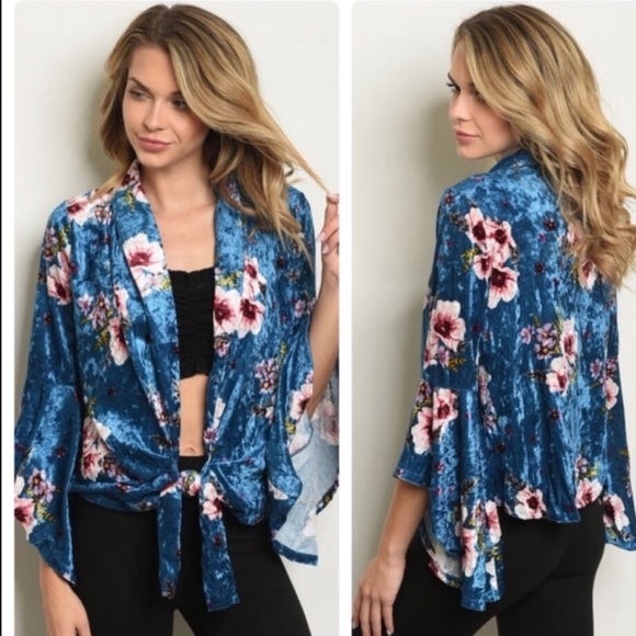 Blue Velvet Spring Time Shrug Bell Sleeves - Picture 3 of 7